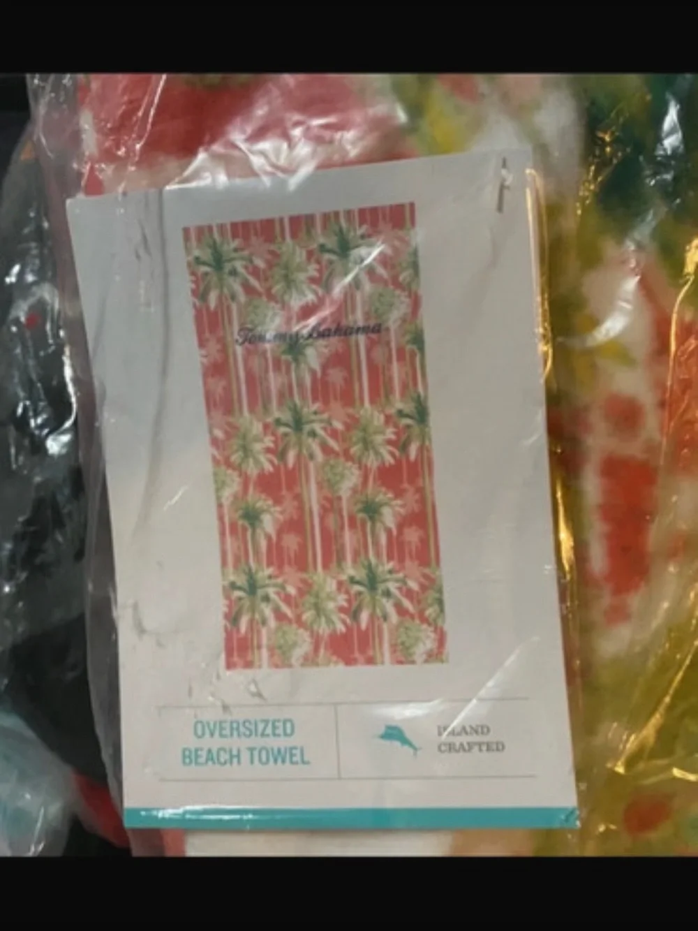 Tommy Bahama Coral and Green Palm Print oversized Beach Towel